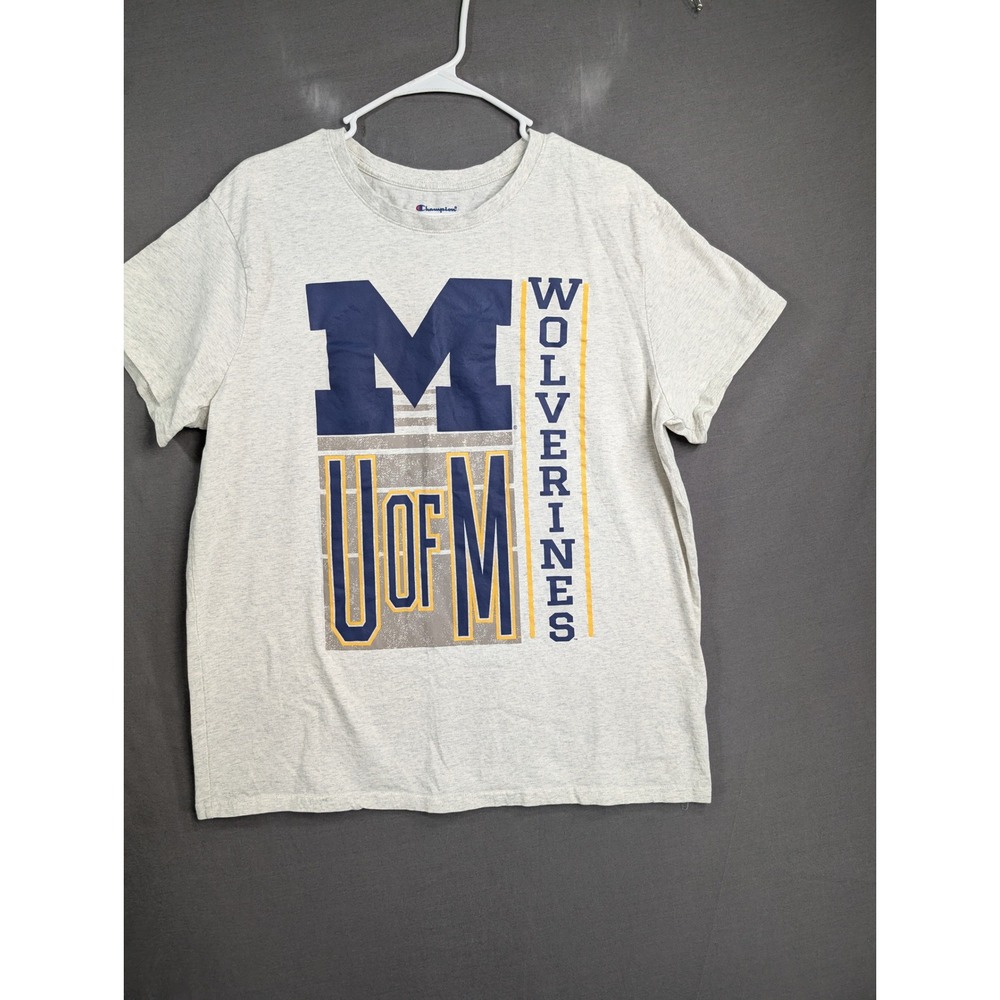 Champion University of Michigan Wolverines Heather Grey Graphic T-Shirt XL